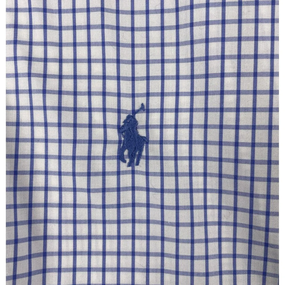 Polo Ralph Lauren Shirt Mens 16.5 34/35 Blue White Check Slim Fit Easy Care